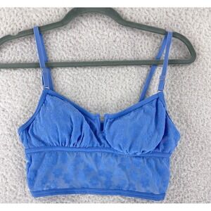PINK Victoria's Secret Blue Floral Flocked Mesh Bralette Womens Wired Size Small